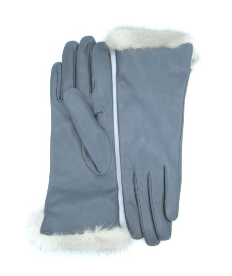Sermoneta Gloves Guanto in Nappa 4bt con risvolto in Visone Grigio Perla Pezzi Unici