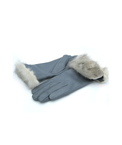 Sermoneta Gloves Guanto in Nappa 4bt con risvolto in Visone Grigio Perla Pezzi Unici