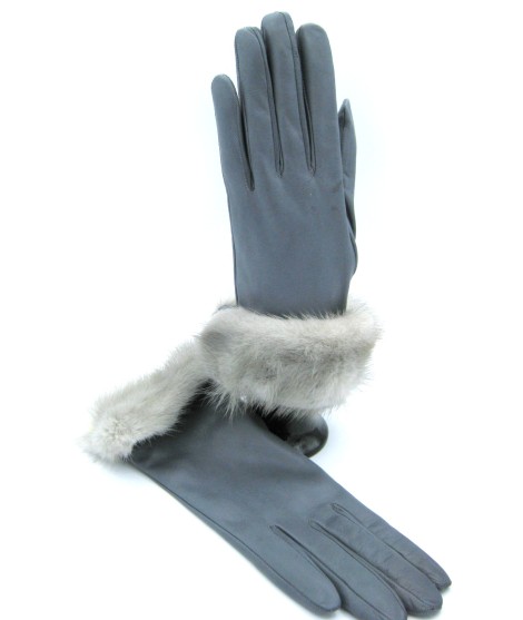 Sermoneta Gloves Guanto in Nappa 4bt con risvolto in Visone Grigio Perla Pezzi Unici