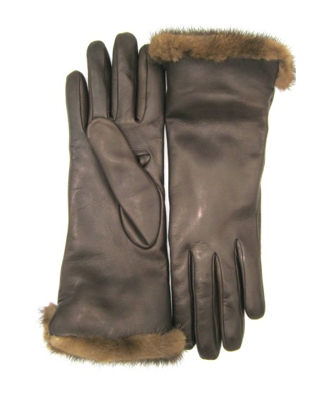 Sermoneta Gloves Guanto in Nappa 4bt con risvolto in Visone T.Moro Soddisfazione Garantita