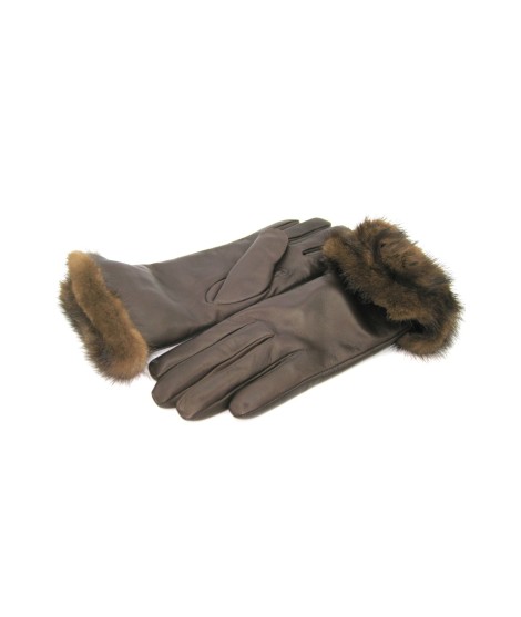 Sermoneta Gloves Guanto in Nappa 4bt con risvolto in Visone T.Moro Soddisfazione Garantita