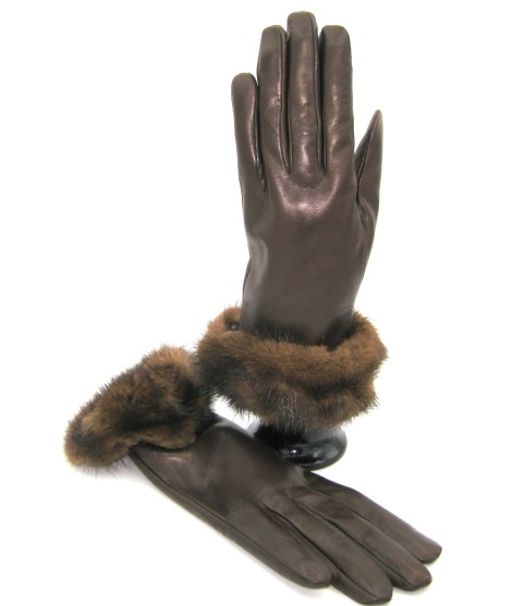 Sermoneta Gloves Guanto in Nappa 4bt con risvolto in Visone T.Moro Soddisfazione Garantita