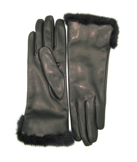 Sermoneta Gloves Guanto in Nappa 4bt con risvolto in Visone Nero Qualità Garantita