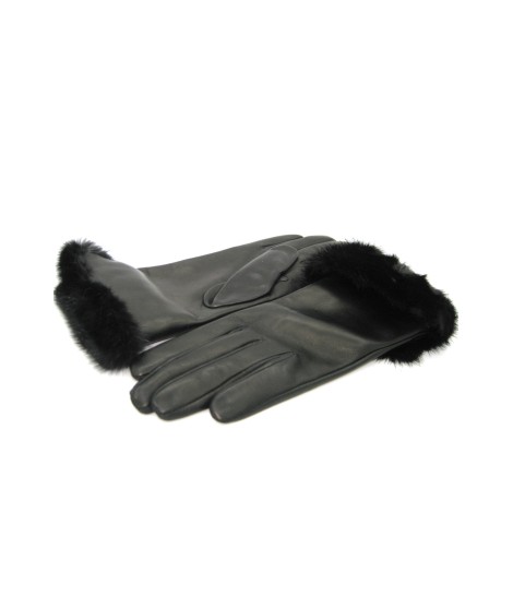 Sermoneta Gloves Guanto in Nappa 4bt con risvolto in Visone Nero Qualità Garantita