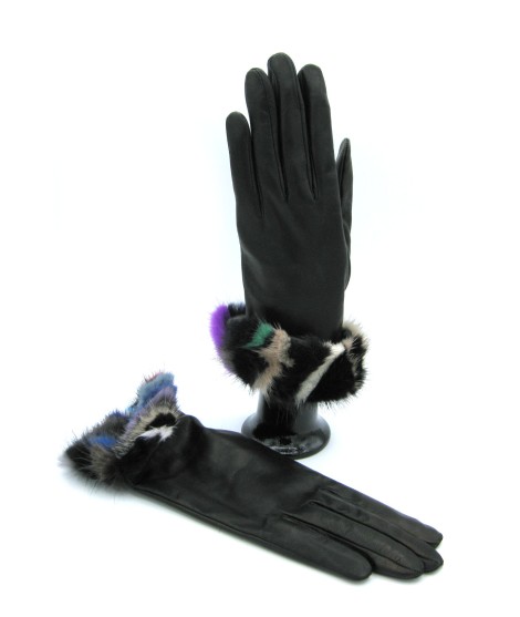Sermoneta Gloves Guanto in Nappa 4bt con risvolto Visone multicolor Nero Negozi Online