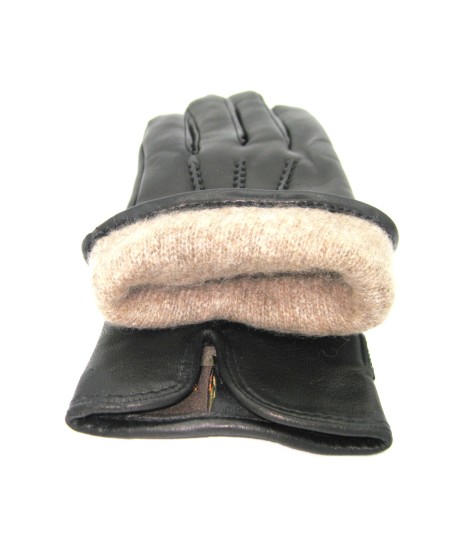 Sermoneta Gloves Guanto in Nappa con cinturino fodera cashmere Nero Sottocosto
