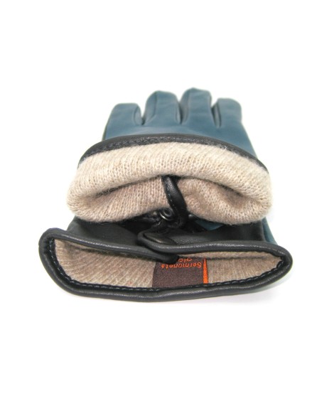 Sermoneta Gloves Guanto in Nappa fodera cashmere Touch screen Petrolio/Nero Vendita Calda