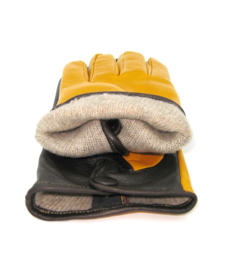 Sermoneta Gloves Guanto in Nappa fodera cashmere Touch screen Giallo Ocra/Moro Saldi Di Fabbrica