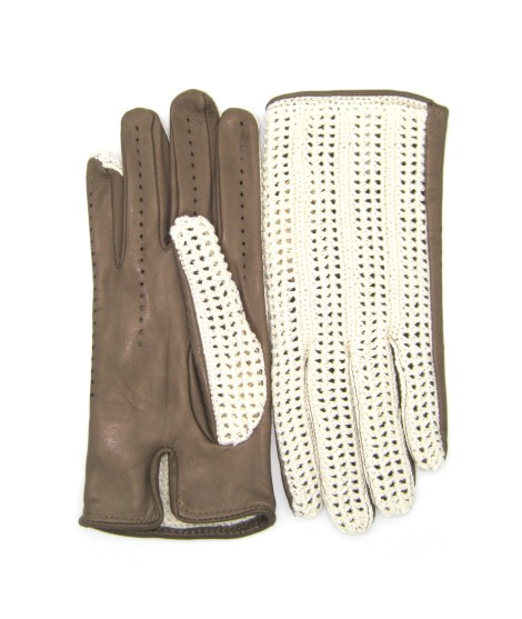Sermoneta Gloves Guanto Guida con palmo in Nappa e dorso in Crochet Fango In Saldo