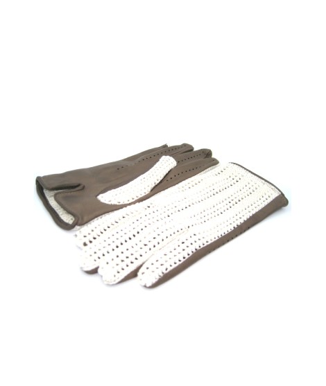 Sermoneta Gloves Guanto Guida con palmo in Nappa e dorso in Crochet Fango In Saldo