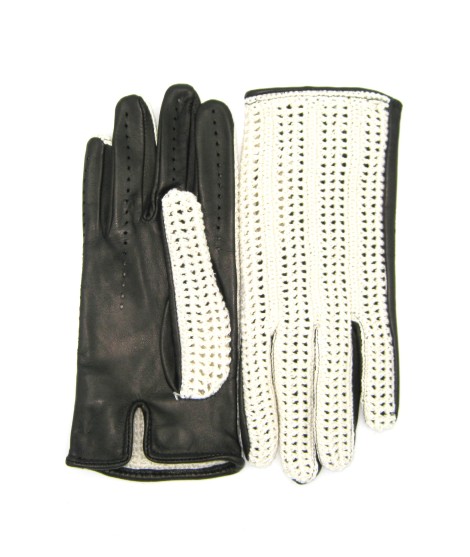 Sermoneta Gloves Guanto Guida con palmo in Nappa e dorso in Crochet Nero Nuova