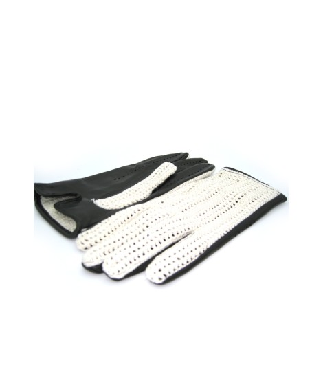 Sermoneta Gloves Guanto Guida con palmo in Nappa e dorso in Crochet Nero Nuova