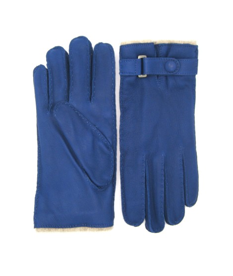Sermoneta Gloves Guanto in Cervo fod. cashmere con cinturino Blu Inchiostro Qualità