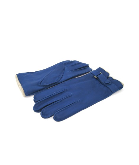 Sermoneta Gloves Guanto in Cervo fod. cashmere con cinturino Blu Inchiostro Qualità