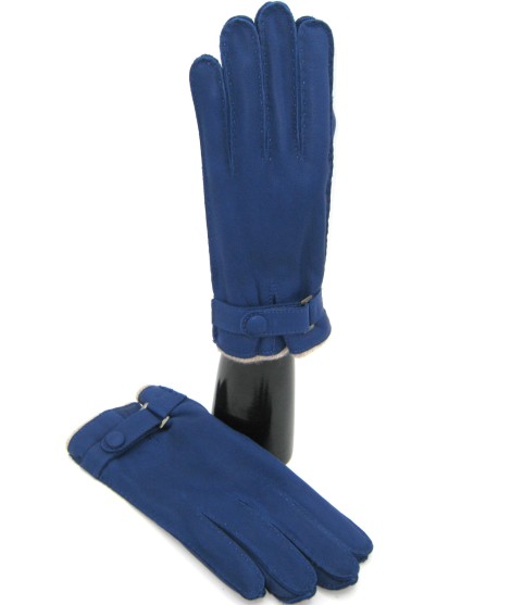 Sermoneta Gloves Guanto in Cervo fod. cashmere con cinturino Blu Inchiostro Qualità