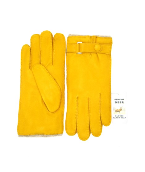 Sermoneta Gloves Guanto in Cervo fod. cashmere con cinturino Giallo Consegna Veloce
