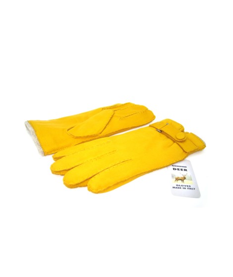 Sermoneta Gloves Guanto in Cervo fod. cashmere con cinturino Giallo Consegna Veloce