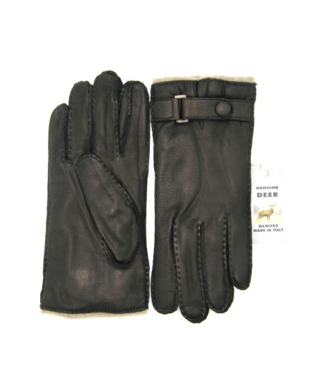 Sermoneta Gloves Guanto in Cervo fod. cashmere con cinturino Nero Promozione Limitata