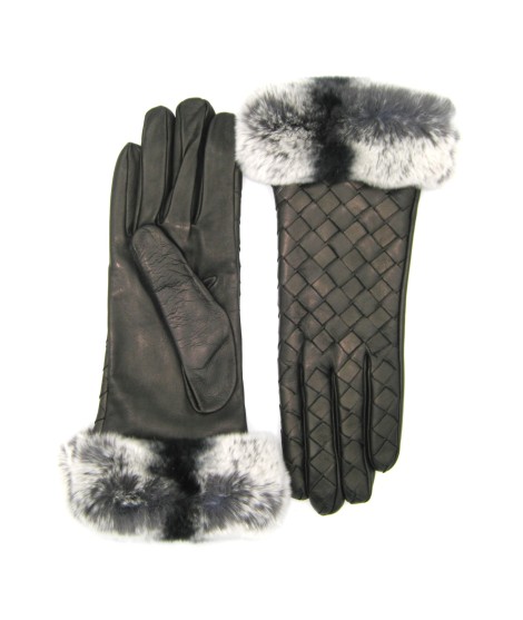 Sermoneta Gloves Guanto in Nappa intrecciato con bordo Rex Nero Sconto