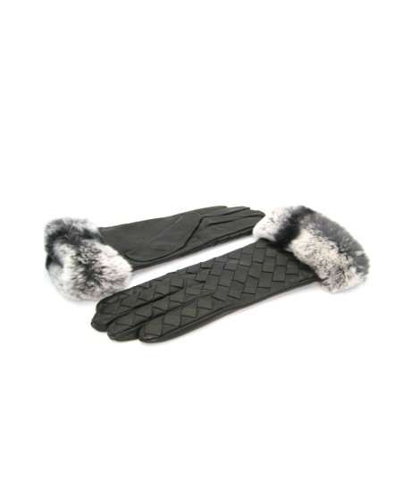 Sermoneta Gloves Guanto in Nappa intrecciato con bordo Rex Nero Sconto