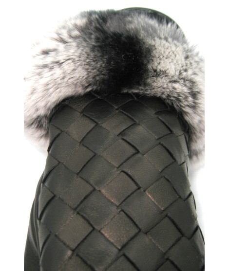 Sermoneta Gloves Guanto in Nappa intrecciato con bordo Rex Nero Sconto
