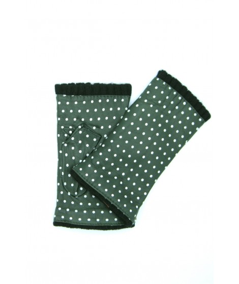 Sermoneta Gloves Guanto manicotto in Nappa stampa pois foderato cashmere Verde oliva
