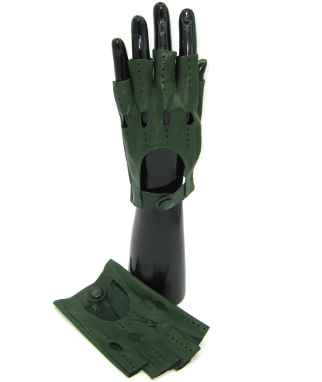 Sermoneta Gloves Guanto Guida in Nappa mezze dita Verde Oliva Qualità Garantita