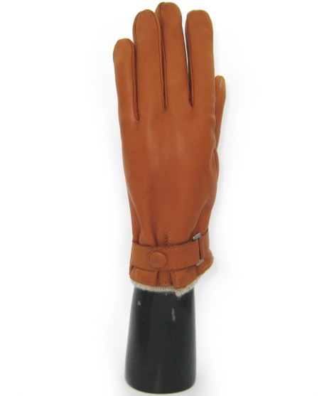 Sermoneta Gloves Guanto in Nappa foderato cashmere con cinturino Tan Sottocosto
