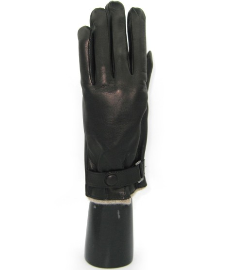 Sermoneta Gloves Guanto in Nappa foderato cashmere con cinturino Nero Novità