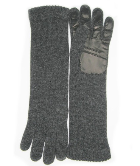 Sermoneta Gloves Guanto in 100% cashmere 4bt con palmo in Nappa Grigio scuro/Nero Saldi