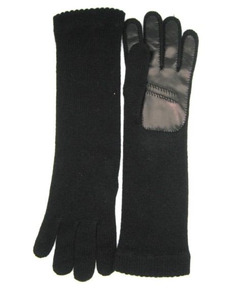 Sermoneta Gloves Guanto in 100% cashmere 4bt con palmo in Nappa Nero/Nero In Linea
