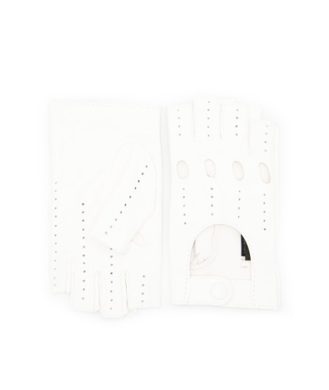 Sermoneta Gloves Guanto Guida in Nappa sfoderato 1/2 dita Bianco Vendita