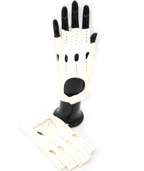 Sermoneta Gloves Guanto Guida in Nappa sfoderato 1/2 dita Bianco Vendita