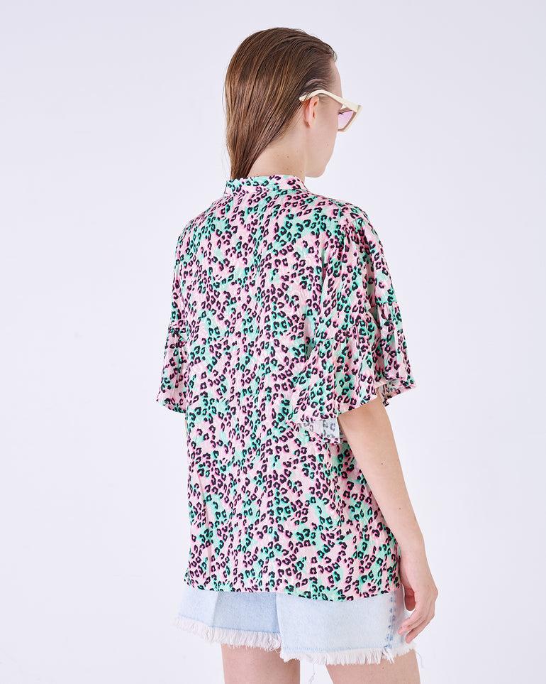 Silvian Heach Blusa leopardata con maniche ad aletta Sconto