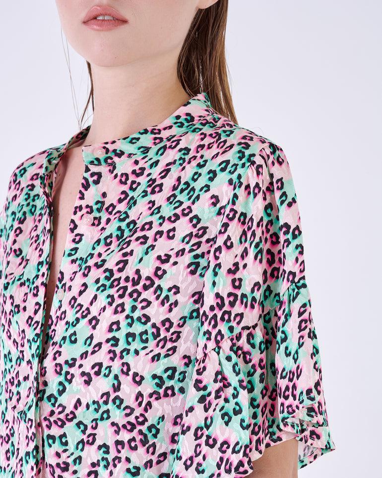 Silvian Heach Blusa leopardata con maniche ad aletta Sconto