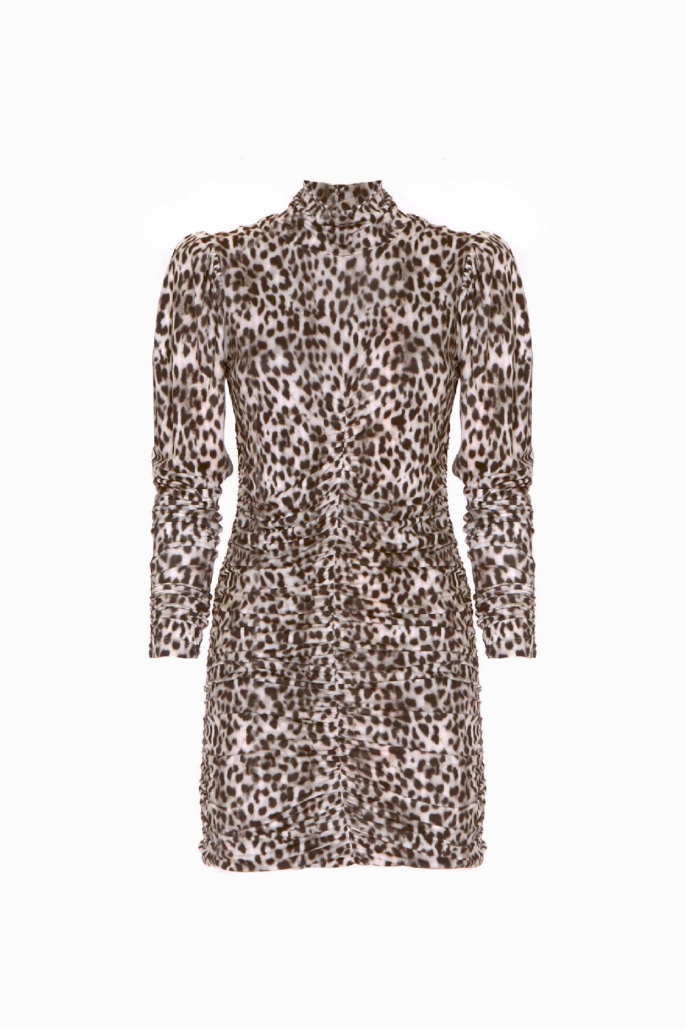 Soallure ABITO CORTO A COLLO ALTO CON ARRICCIATURE LEOPARDATO Offerte