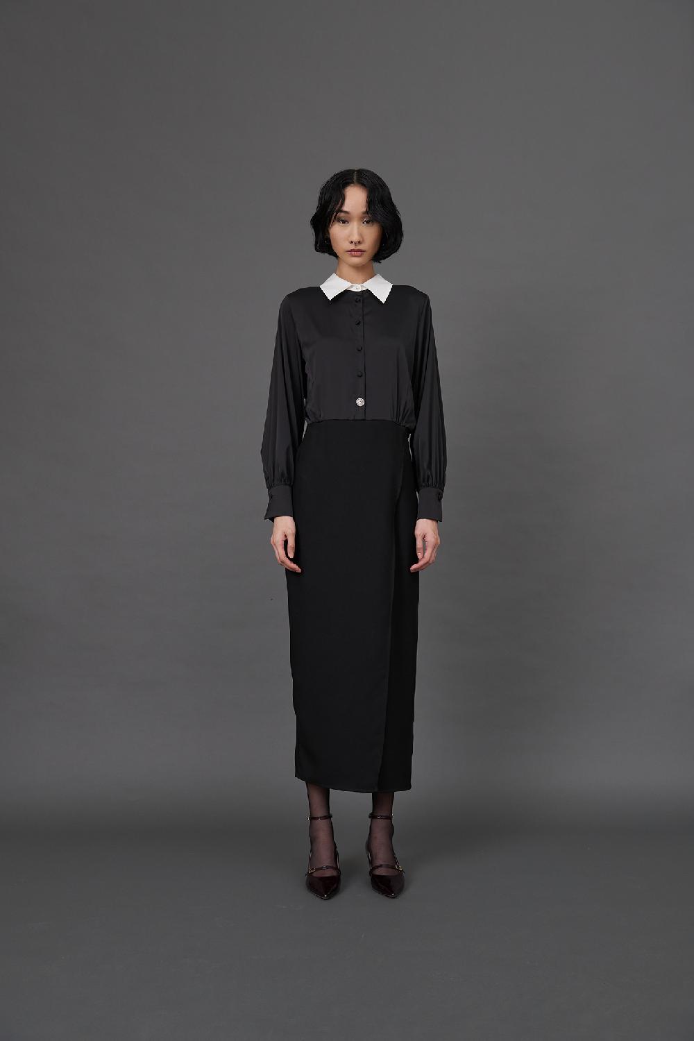 Soallure ABITO LUNGO PUNTO MILANO CON CAMICIA RASO Saldi Di Fabbrica
