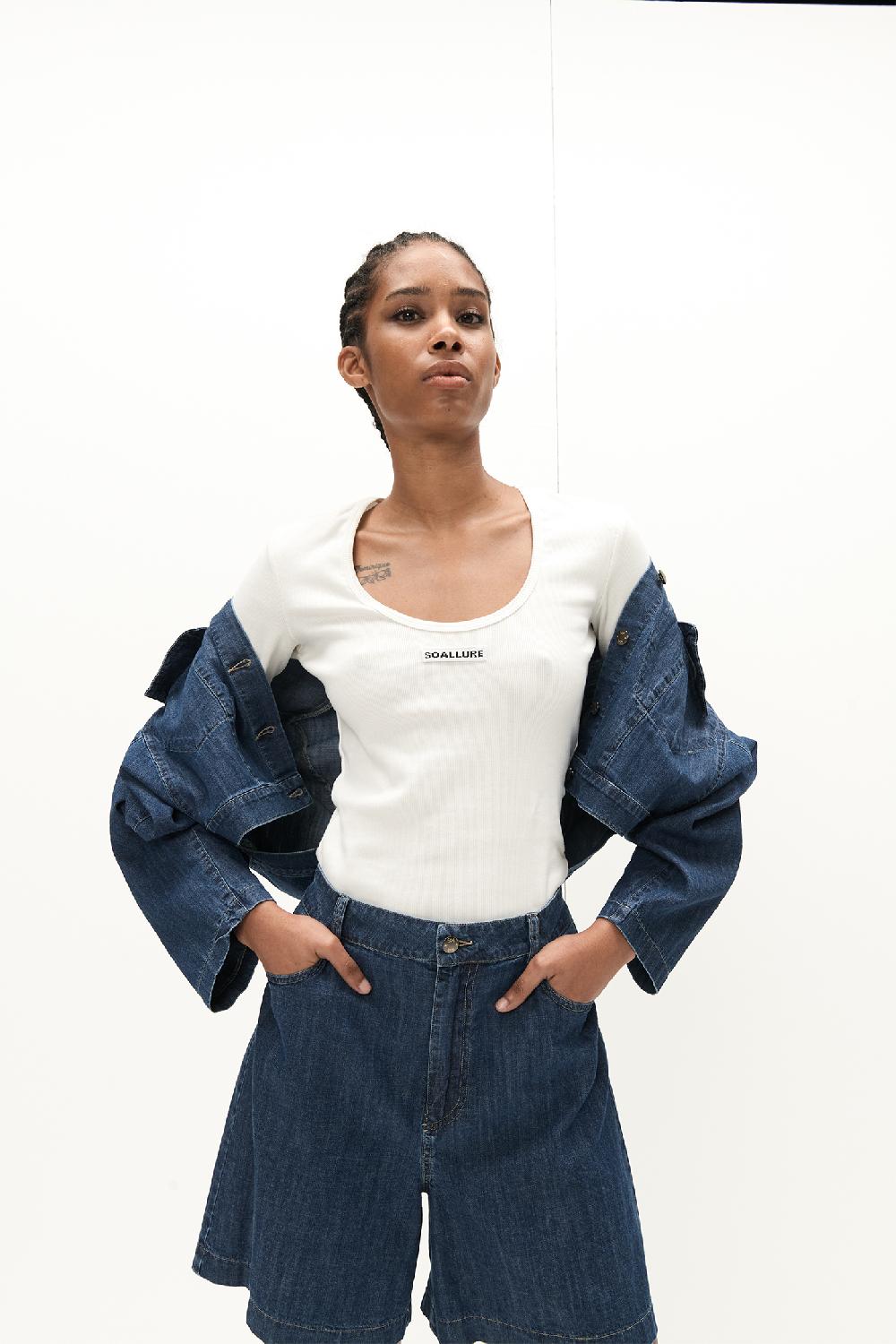 Soallure T-SHIRT BASIC MANICHE LUNGHE A COSTINE IN JERSEY Novità