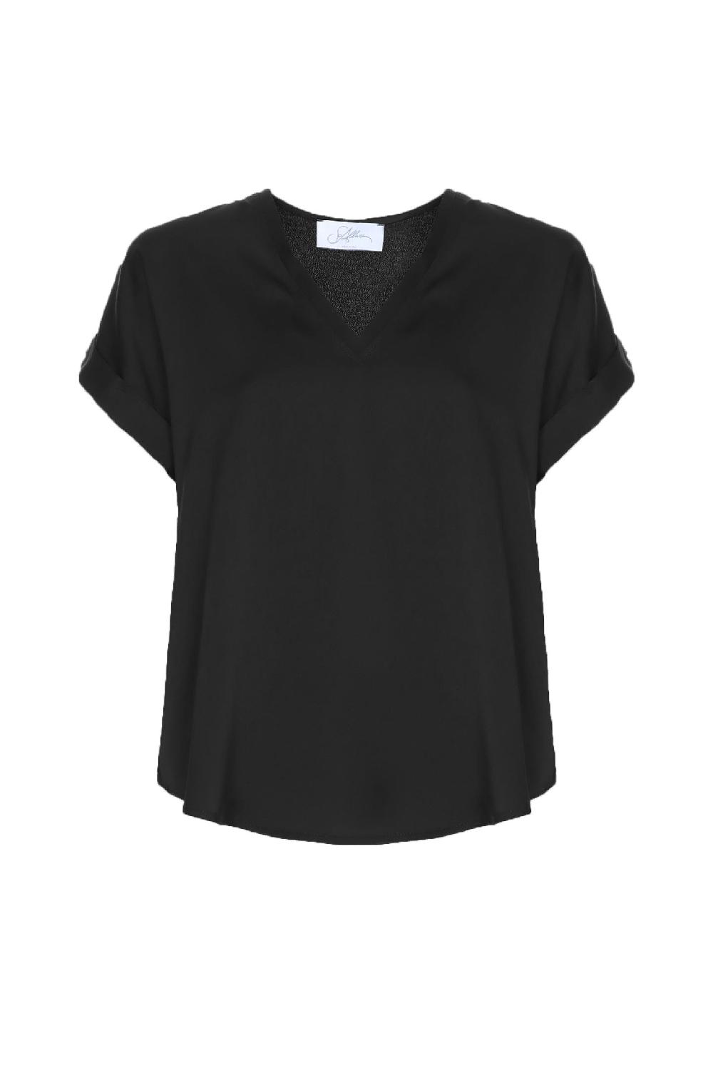 Soallure BLUSA SCOLLO A V MANICA CORTA IN RASO Economico