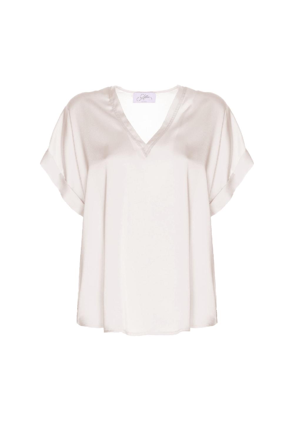 Soallure BLUSA SCOLLO A V MANICA CORTA IN RASO Economico
