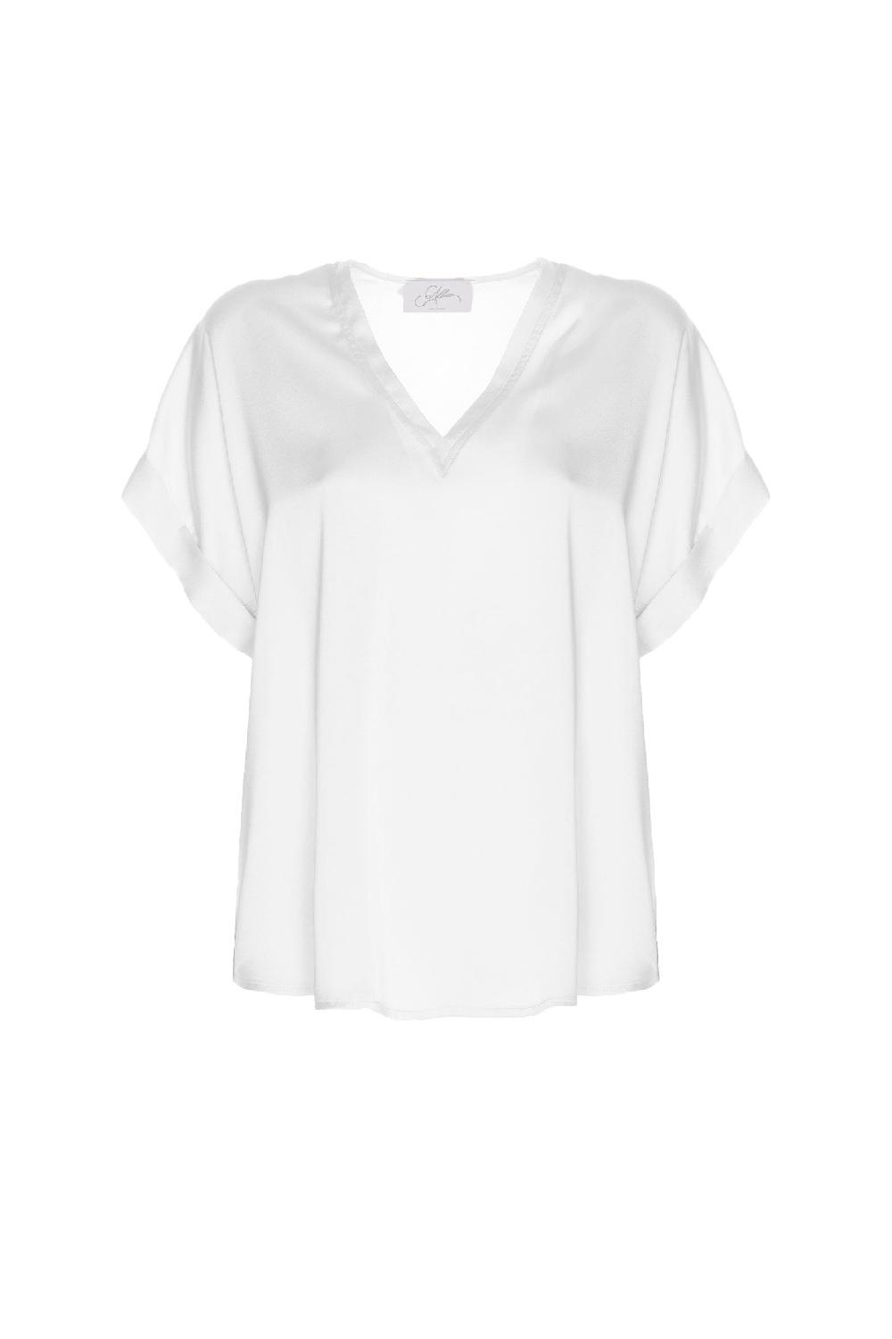 Soallure BLUSA SCOLLO A V MANICA CORTA IN RASO Economico