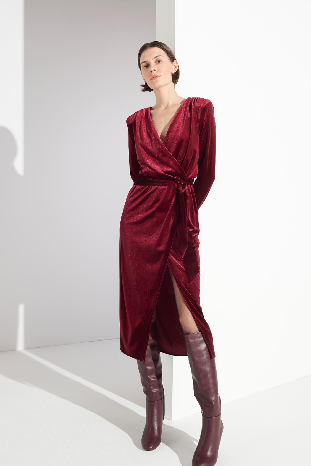 Soallure ABITO MIDI CON SCOLLO A INCROCIO IN VELLUTO Saldi Di Fabbrica