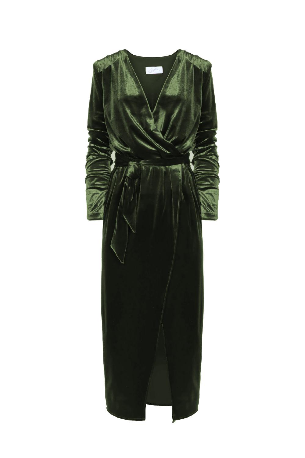 Soallure ABITO MIDI CON SCOLLO A INCROCIO IN VELLUTO Saldi Di Fabbrica