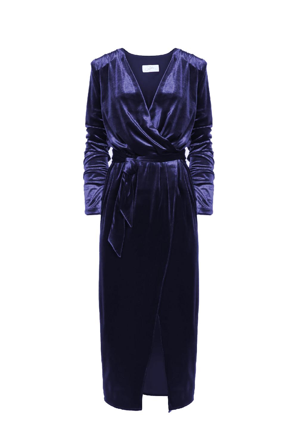 Soallure ABITO MIDI CON SCOLLO A INCROCIO IN VELLUTO Saldi Di Fabbrica