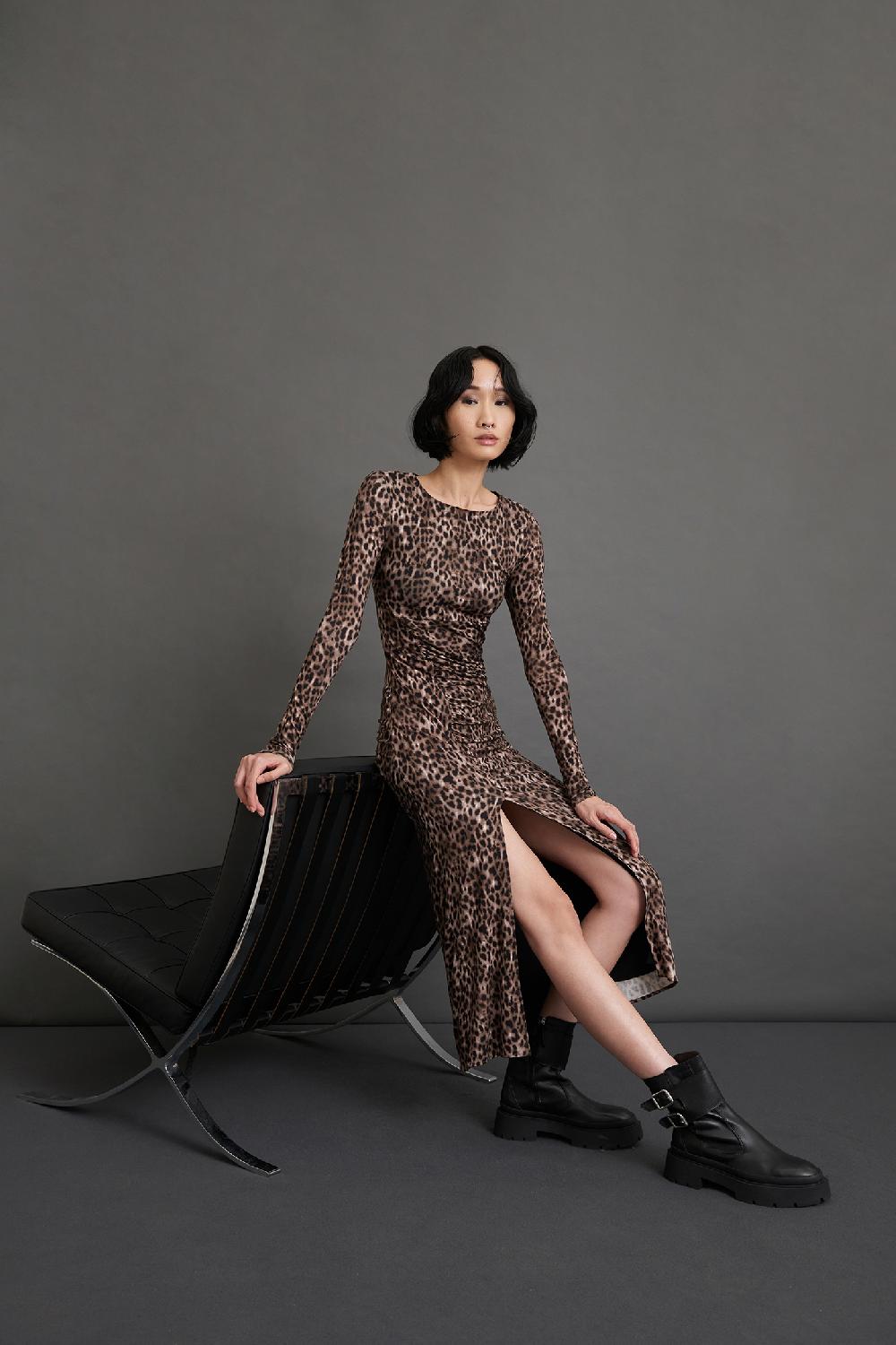 Soallure ABITO MIDI CON ARRICCIATURE FANTASIA LEOPARDATA Soddisfazione Garantita