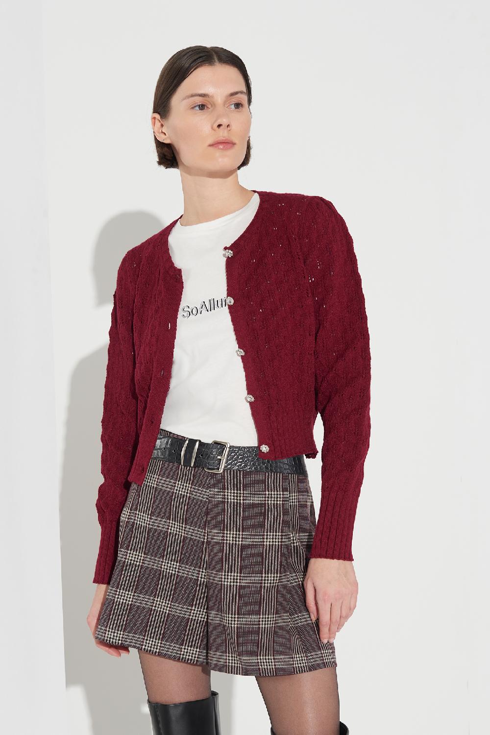 Soallure CROCHETED ROUND NECK CARDIGAN Spedizione Gratuita