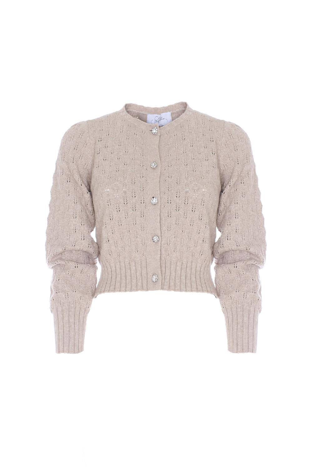 Soallure CROCHETED ROUND NECK CARDIGAN Spedizione Gratuita