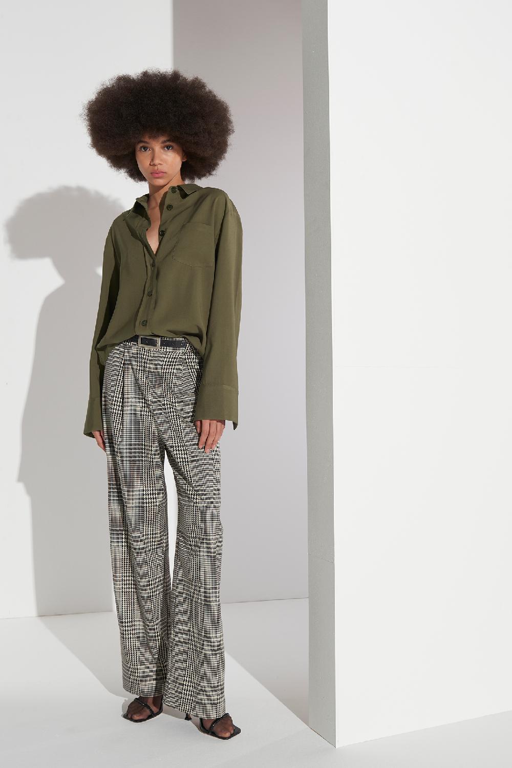 Soallure PANTALONE A PALAZZO IN TESSUTO PRINCIPE DI GALLES In Vendita