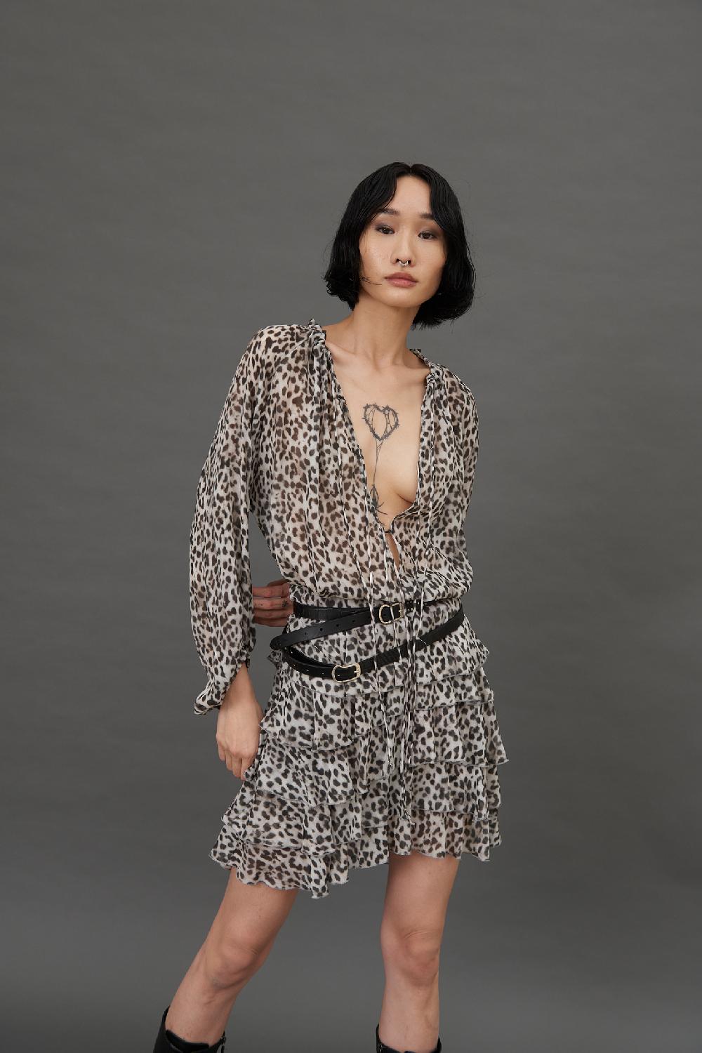 Soallure BLUSA CON SCOLLO PROFONDO A FANTASIA LEOPARDATA Prezzo Ridotto