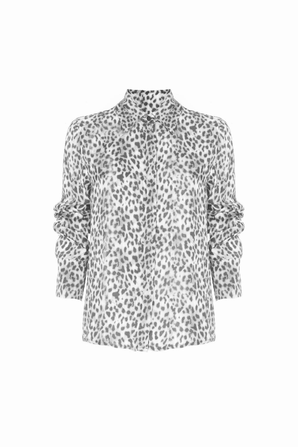 Soallure CAMICIA CON COLLETTO IN RASO FANTASIA LEOPARDATA Sottocosto